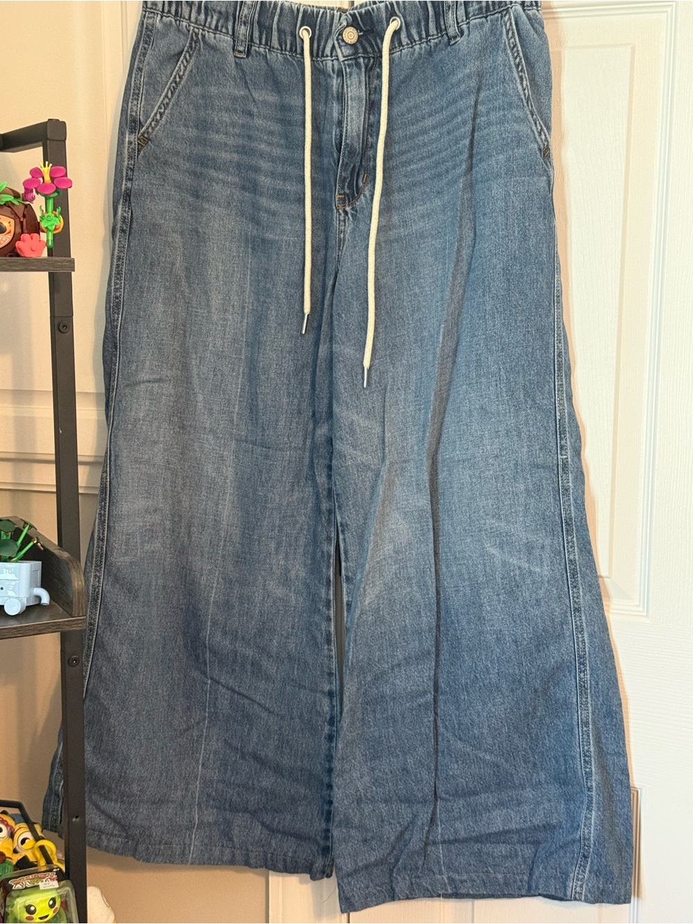 Judy Blue 9/29 Wide Leg Denim Pants Jeans Drawstring Waist Lyocell Hemp Blue